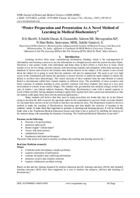 (PDF) “Poster Preparation and Presentation As A Novel Method of ...
