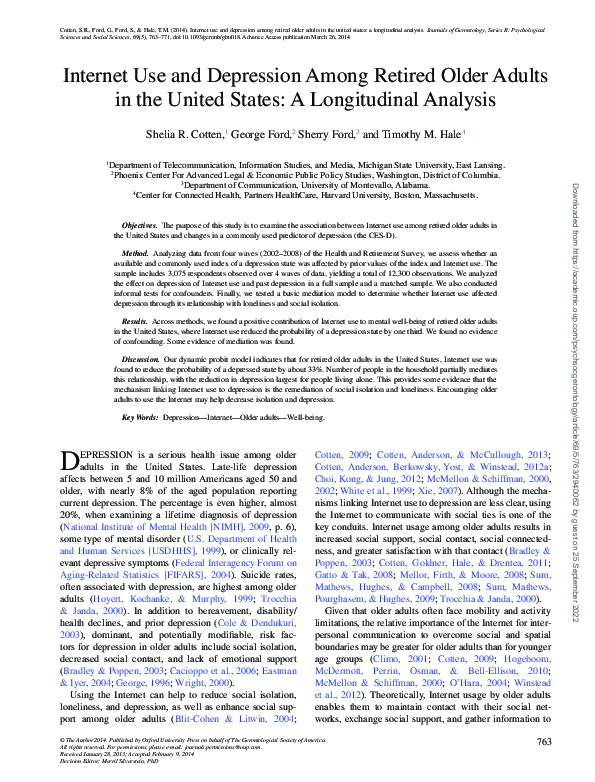 (PDF) Internet Use and Depression Among Retired Older Adults in the ...