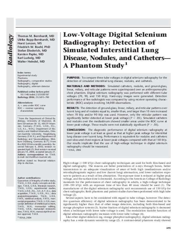 (PDF) Low-Voltage Digital Selenium Radiography: Detection of Simulated ...
