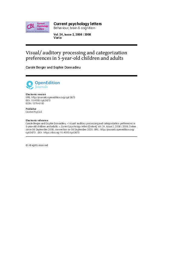(PDF) Visual/ auditory processing and categorization preferences in 5 ...
