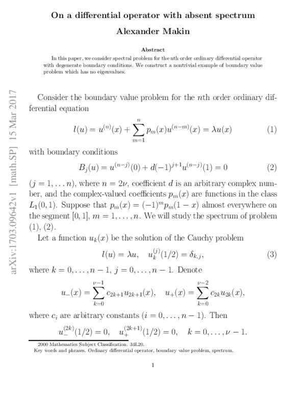 (PDF) On a differential operator with absent spectrum