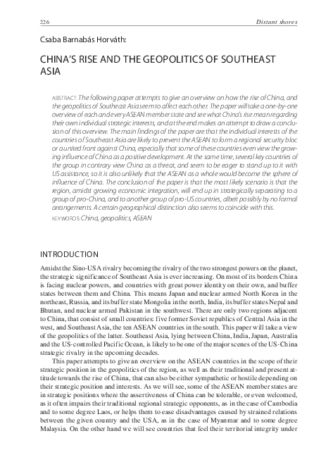 (PDF) China’s Rise and the Geopolitics of Southeast Asia