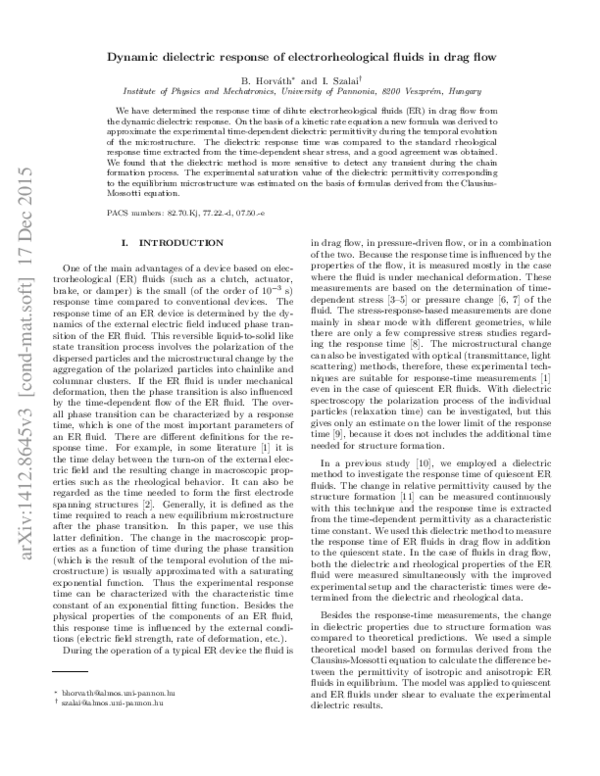 (PDF) Dynamic dielectric response of electrorheological fluids in drag flow