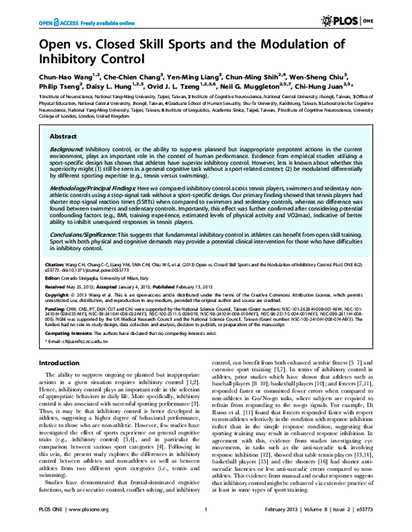 (PDF) Open vs. Closed Skill Sports and the Modulation of Inhibitory Control