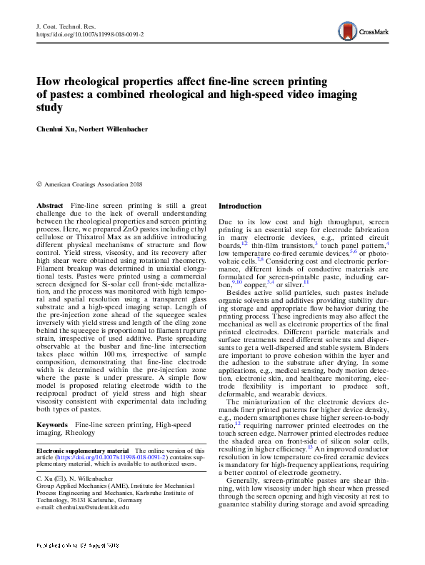 (PDF) How rheological properties affect fine-line screen printing of ...