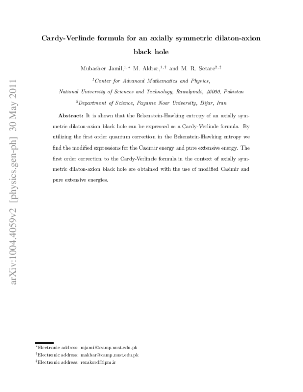Cardy-Verlinde Formula for an Axially Symmetric Dilaton-axion Black Hole