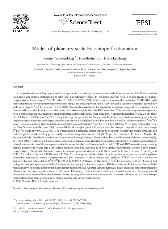 (PDF) Modes of planetary-scale Fe isotope fractionation