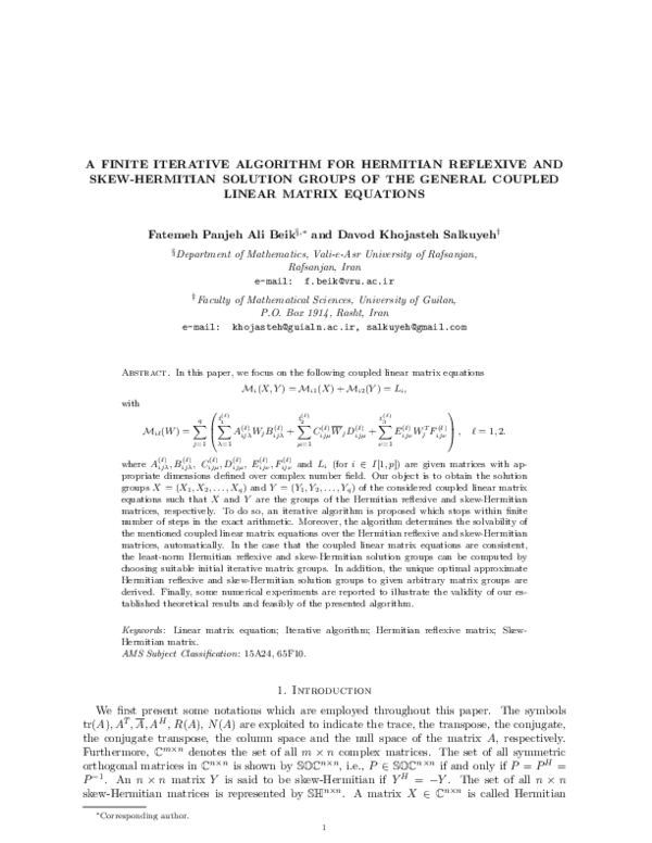(PDF) A finite iterative algorithm for Hermitian reflexive and skew ...