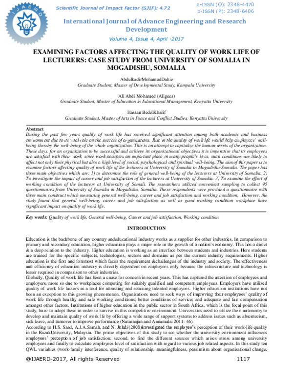 (PDF) EXAMINING FACTORS AFFECTING THE QUALITY OF WORK LIFE OF LECTURERS ...