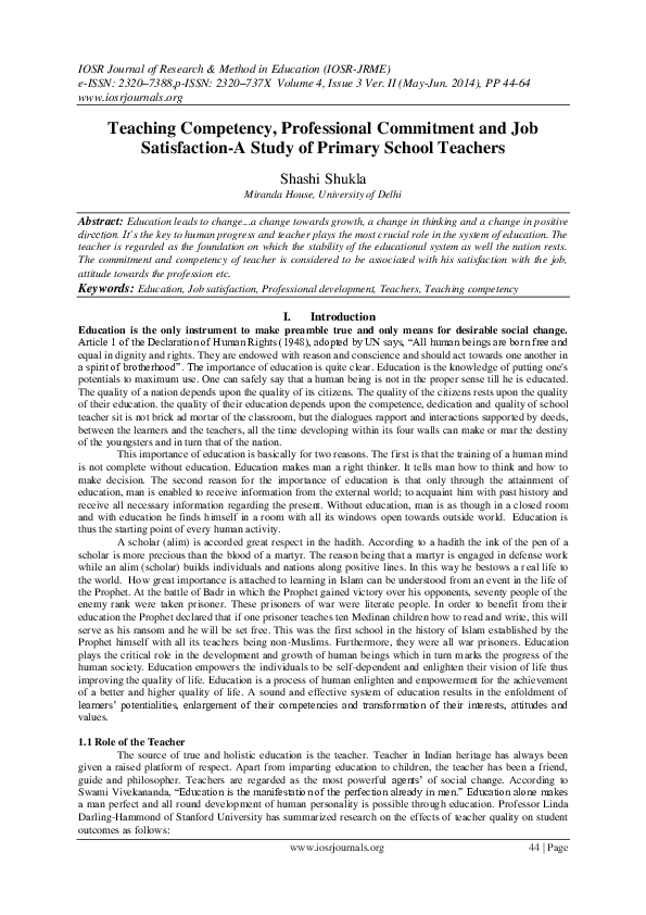 (PDF) Teaching Competency, Professional Commitment and Job Satisfaction ...