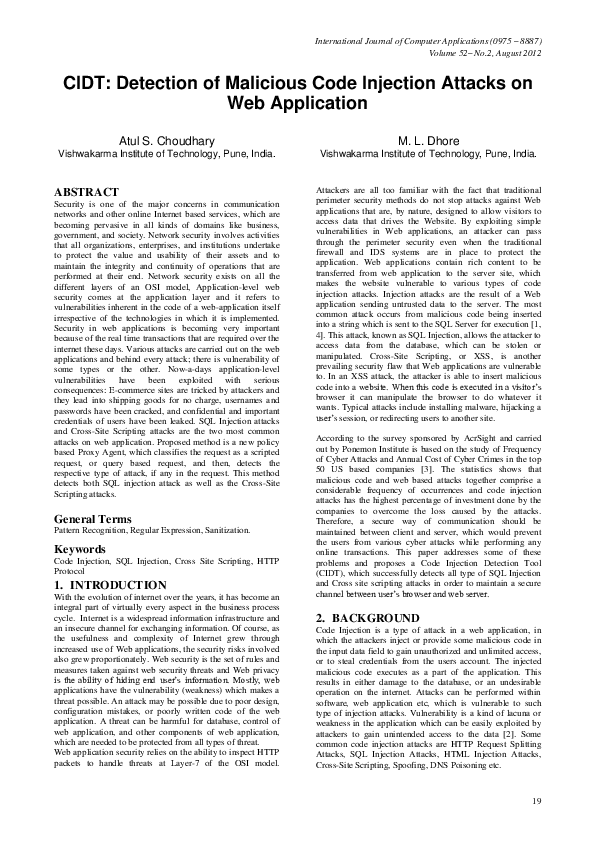 (PDF) CIDT: Detection of Malicious Code Injection Attacks on Web ...