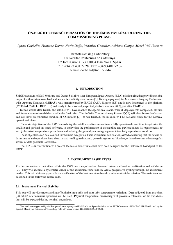 (PDF) On-flight characterization of the SMOS payload during the ...