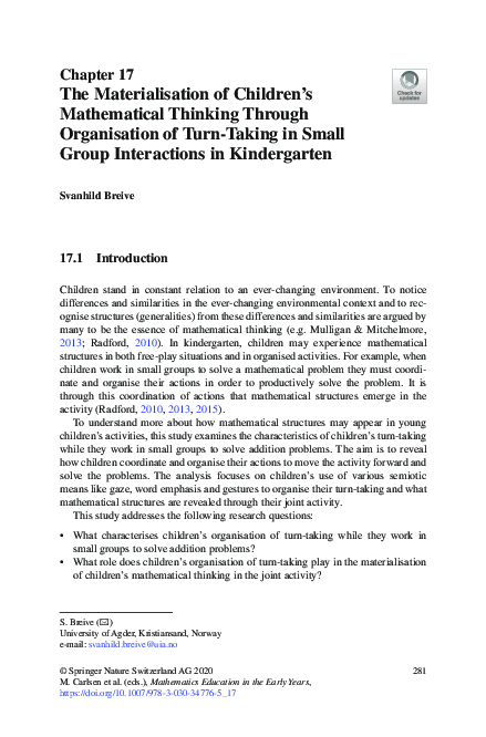 (PDF) The Materialisation of Children’s Mathematical Thinking Through ...