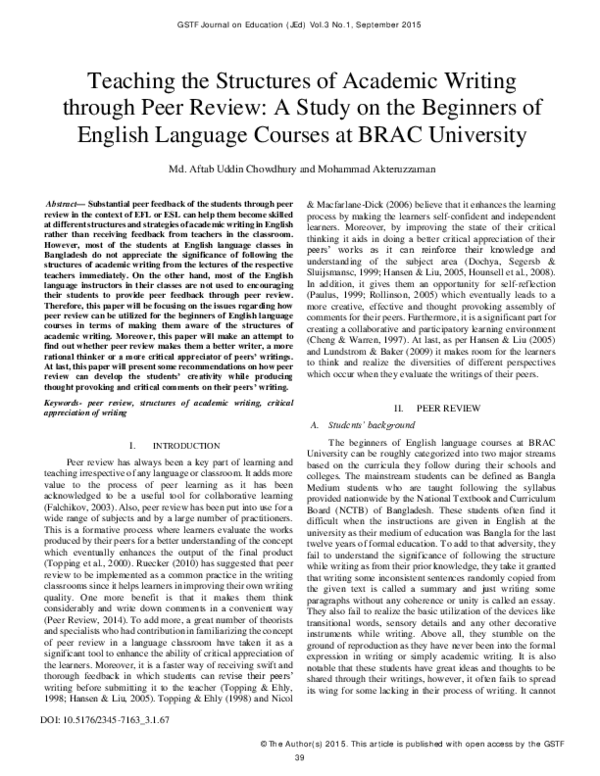 (PDF) Teaching the Structures of Academic Writing through Peer Review ...