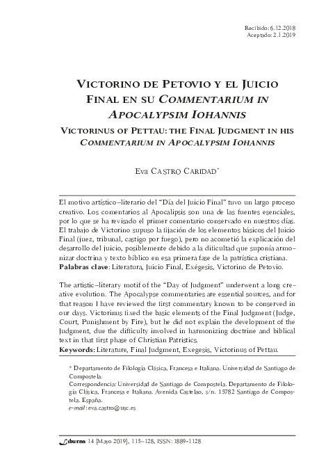 (PDF) Victorinus of Pettau: the Final Judgment in his Commentarium in ...
