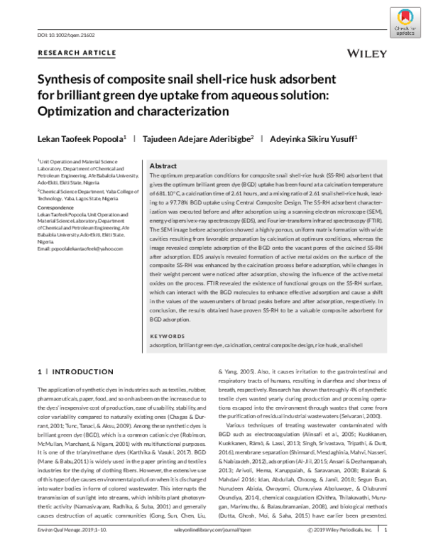 (PDF) Synthesis of composite snail shell-rice husk adsorbent for ...