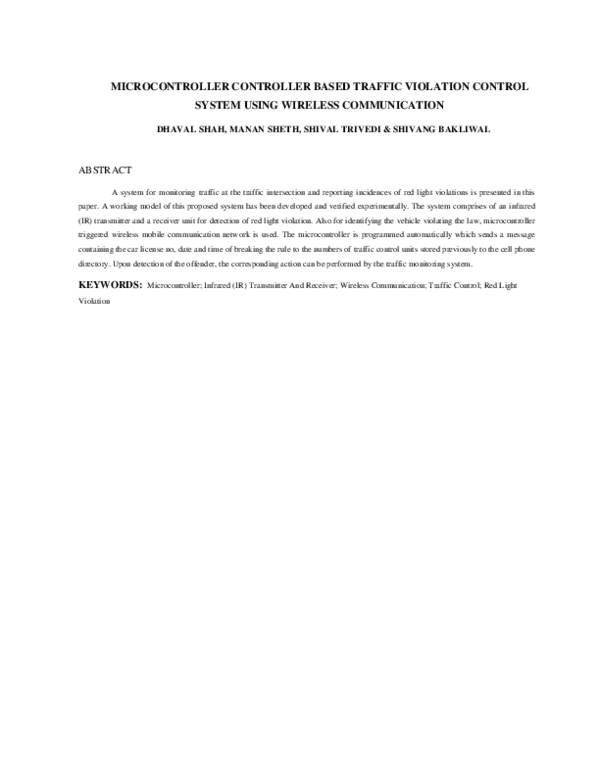 (PDF) Microcontroller Controller Based Traffic Violation Control System ...