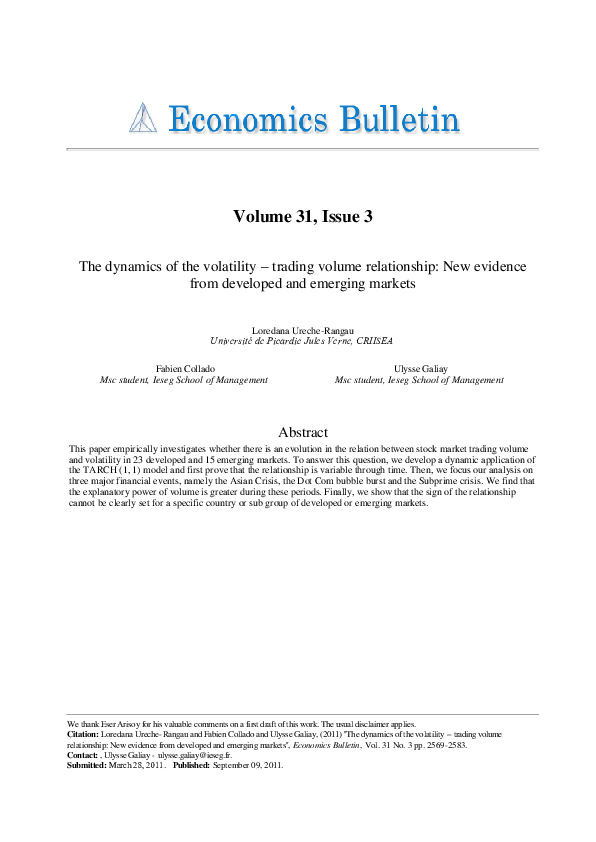 (PDF) The dynamics of the volatility – trading volume relationship: New ...