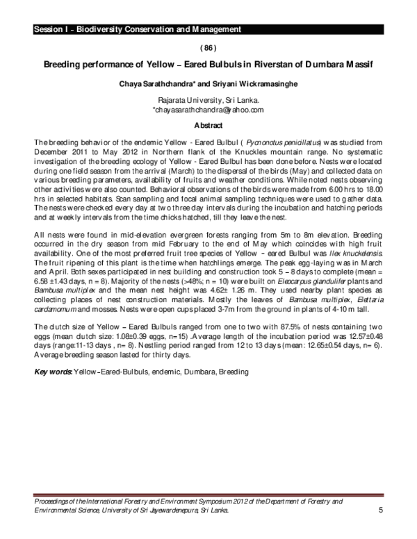 (PDF) Session I Biodiversity Conservation and Management Breeding ...