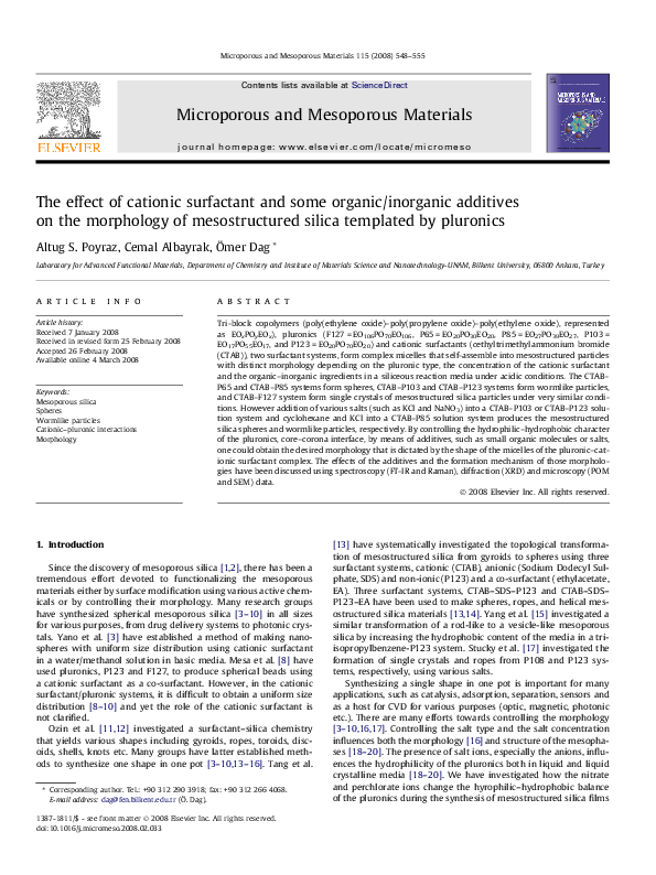 (PDF) The effect of cationic surfactant and some organic/inorganic ...