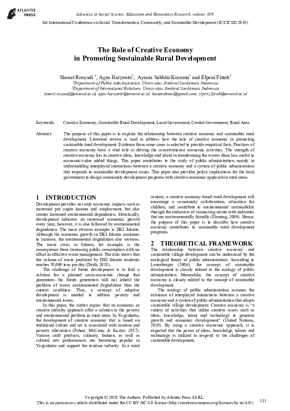 (PDF) The Role of Creative Economy in Promoting Sustainable Rural ...