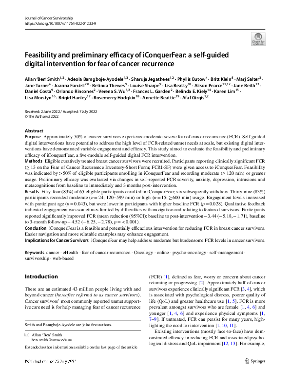 (PDF) Feasibility and preliminary efficacy of iConquerFear: a self ...