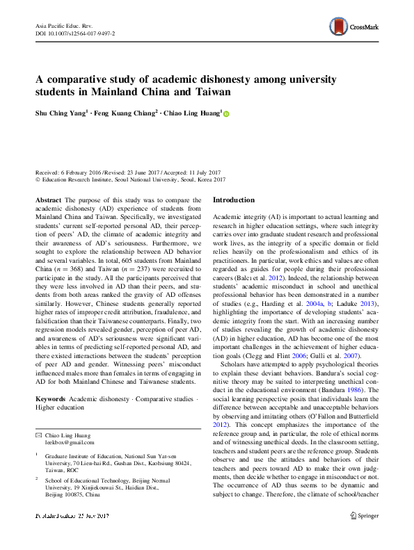 (PDF) A comparative study of academic dishonesty among university ...