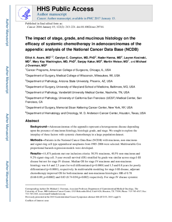 (PDF) The impact of stage, grade, and mucinous histology on the ...