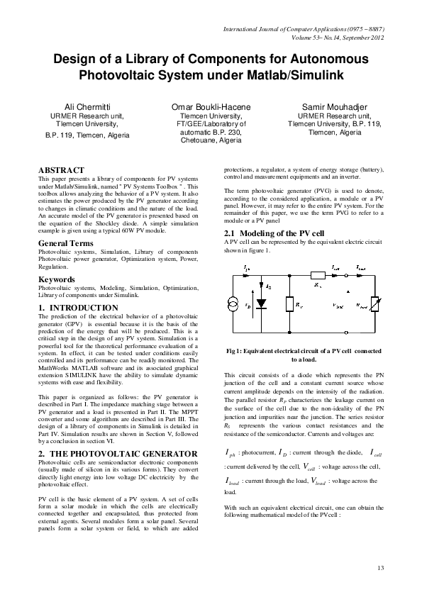 (PDF) Design of a Library of Components for Autonomous Photovoltaic ...