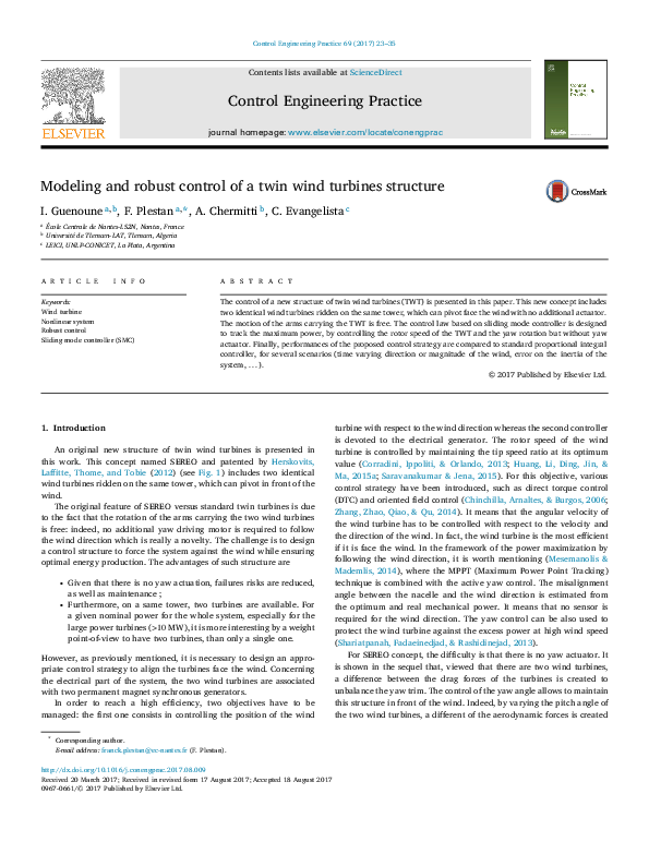 (PDF) Modeling and robust control of a twin wind turbines structure