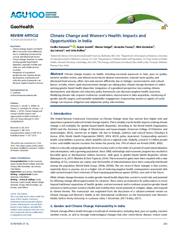(PDF) Climate Change and Women's Health: Impacts and Opportunities in India