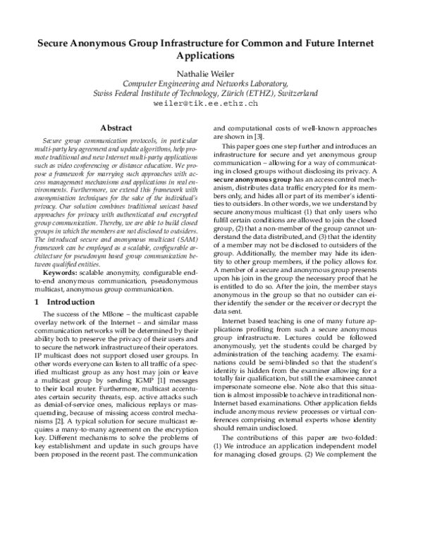 (PDF) Secure anonymous group infrastructure for common and future ...