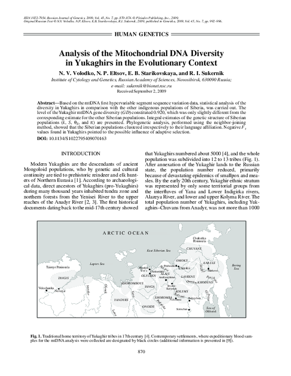 (PDF) Analysis of the mitochondrial DNA diversity in Yukaghirs in the ...