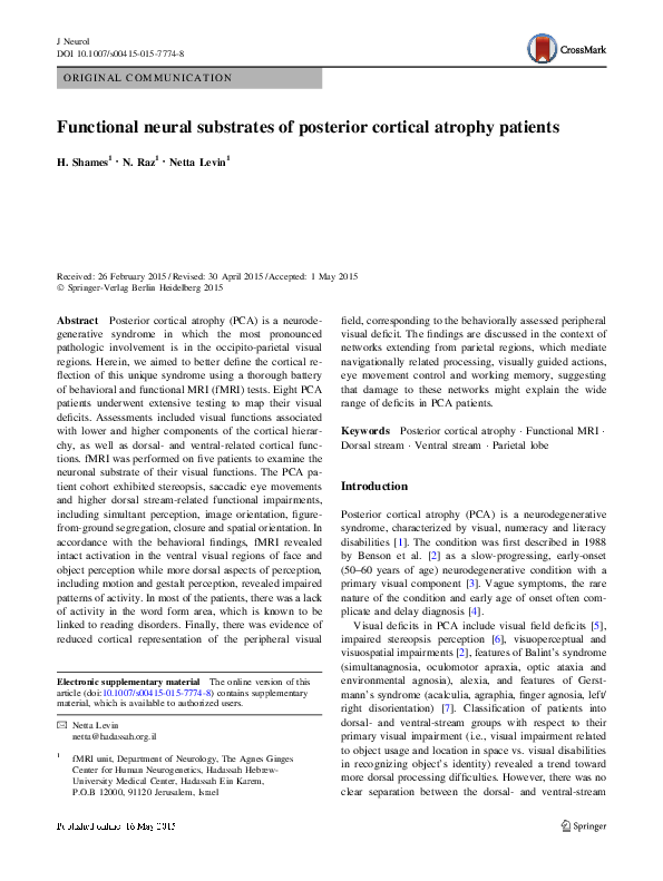 (PDF) Neural Mechanisms of Visual Deficits in Posterior Cortical Atrophy