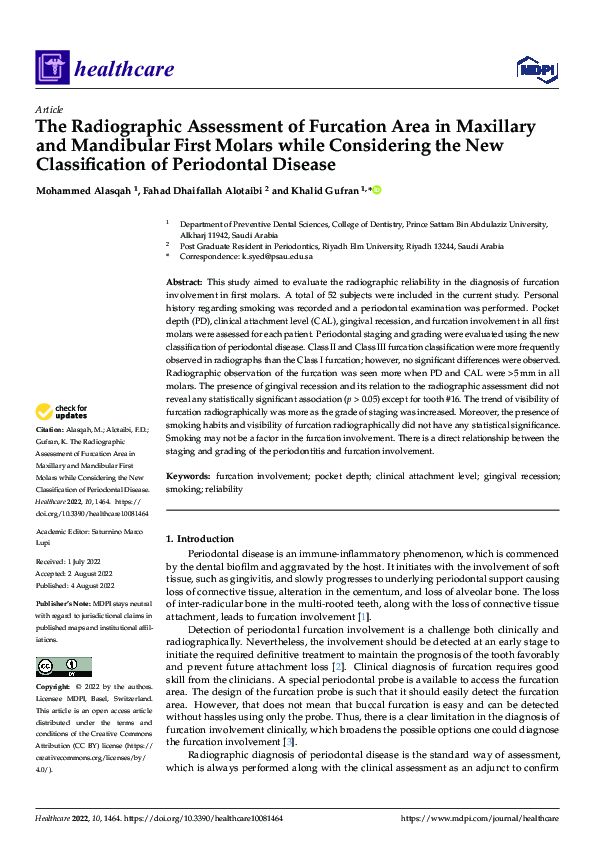 (PDF) The Radiographic Assessment of Furcation Area in Maxillary and ...