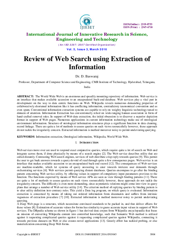 (PDF) Review of Web Search using Extraction of Information