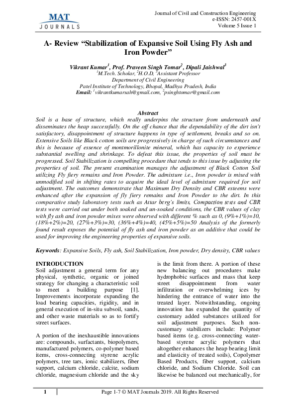 (PDF) A- Review "Stabilization of Expansive Soil Using Fly Ash and Iron ...