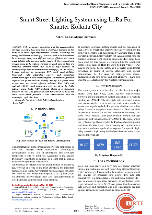(PDF) Smart Street Lighting System u sing LoRa For Smarter Kolkata City