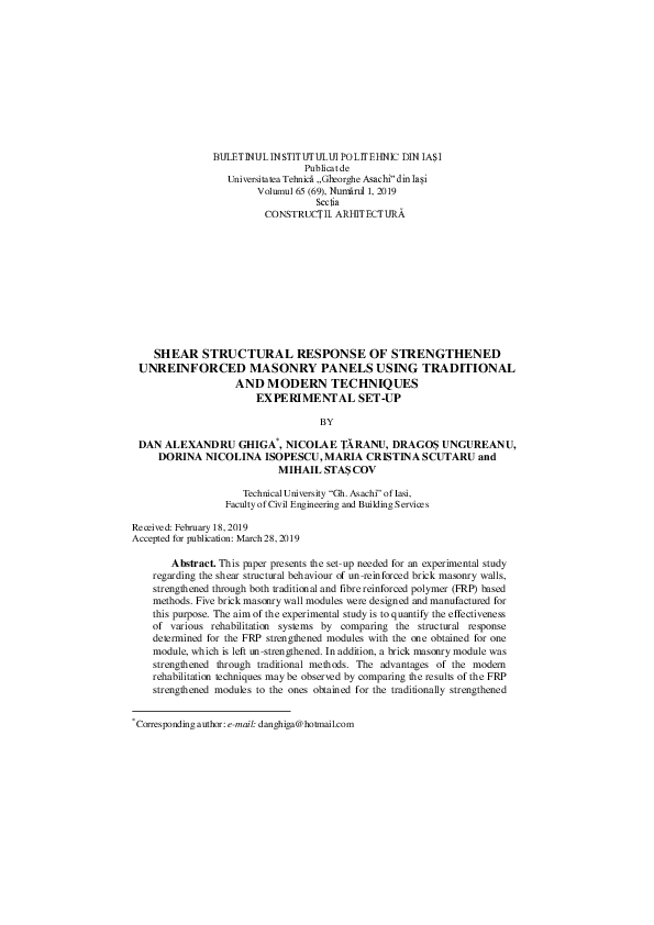 (PDF) Shear Structural Response of Strengthened Unreinforced Masonry ...