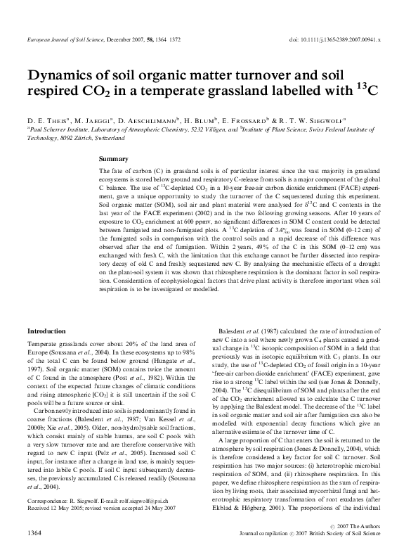(PDF) Dynamics of soil organic matter turnover and soil respired CO2in ...