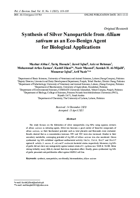 (PDF) Synthesis of Silver Nanoparticle from Allium sativum as an Eco ...