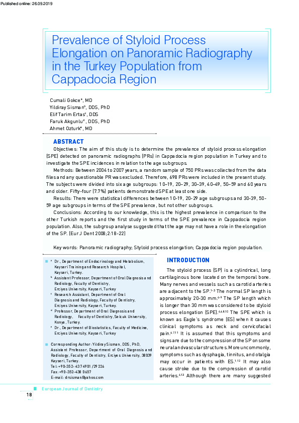 (PDF) Prevalence of Styloid Process Elongation on Panoramic Radiography ...
