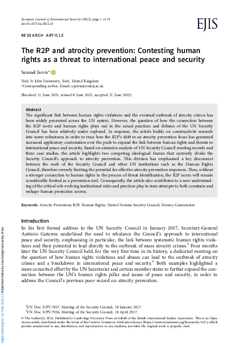(PDF) The R2P and atrocity prevention: Contesting human rights as a ...