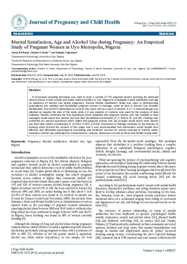 (PDF) Marital Satisfaction, Age And Alcohol Use During Pregnancy An