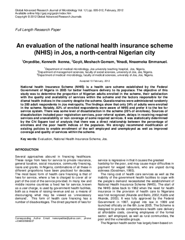 (PDF) An evaluation of the national health insurance scheme (NHIS) in ...