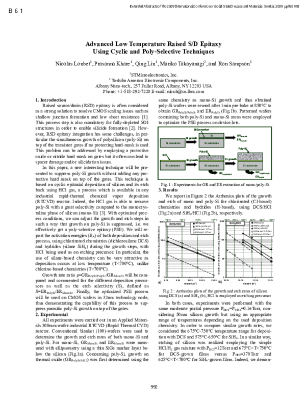 (PDF) Advanced Low Temperature Raised S/D Epitaxy Using Cyclic and Poly ...
