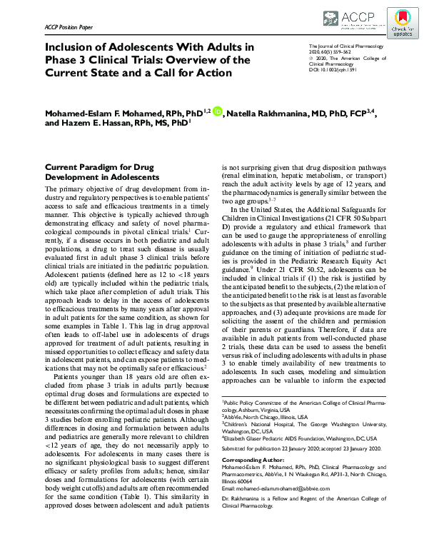 (PDF) Inclusion of Adolescents With Adults in Phase 3 Clinical Trials ...