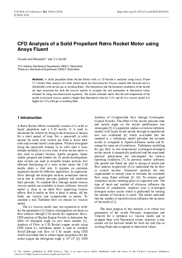 (PDF) CFD Analysis of a Solid Propellant Retro Rocket Motor using Ansys ...