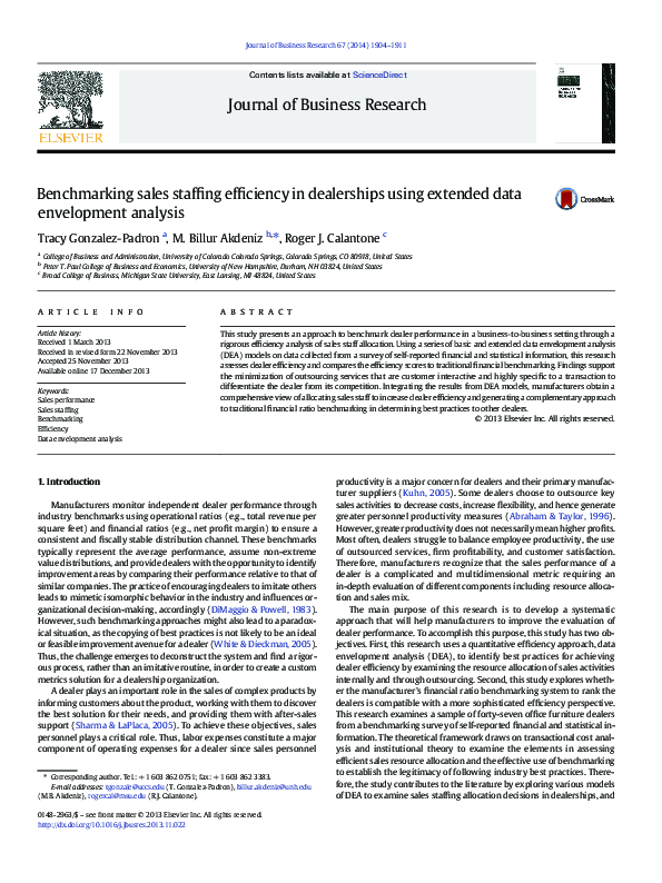 (PDF) Benchmarking sales staffing efficiency in dealerships using ...
