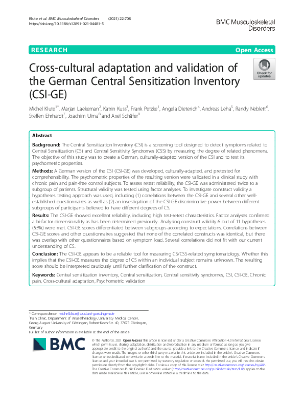(PDF) Cross-cultural adaptation and validation of the German Central ...